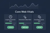 Core Web Vitals metrics dashboard showing performance optimization results