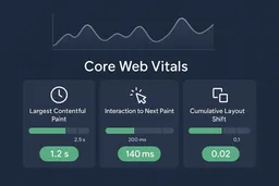 Core Web Vitals metrics dashboard showing performance optimization results
