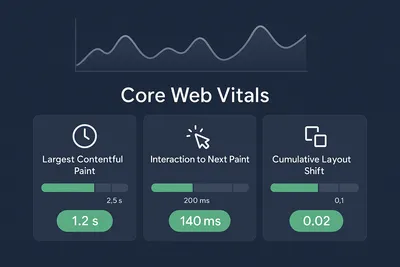 Core Web Vitals metrics dashboard showing performance optimization results