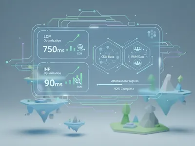 Performance monitoring dashboard showing LCP and INP metrics optimization with CDN and RUM data