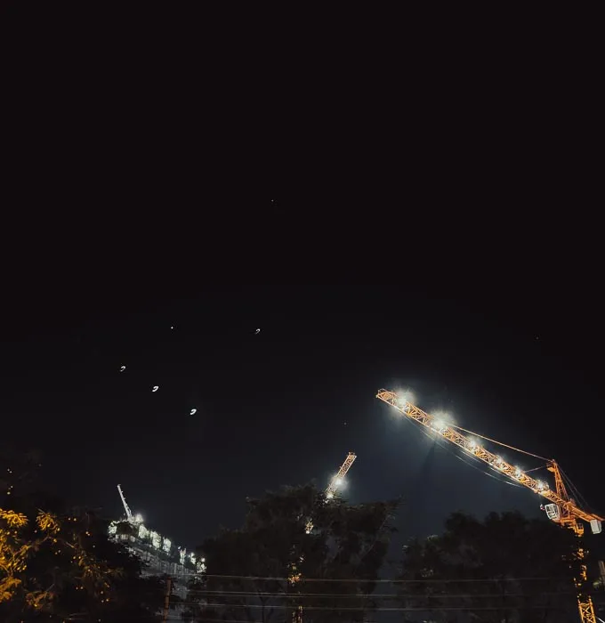 A photo of a constrution site during nighttime.